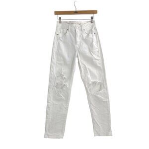 American Eagle Womens Size 2 Mom Straight Jeans Stretch Distressed White Casual